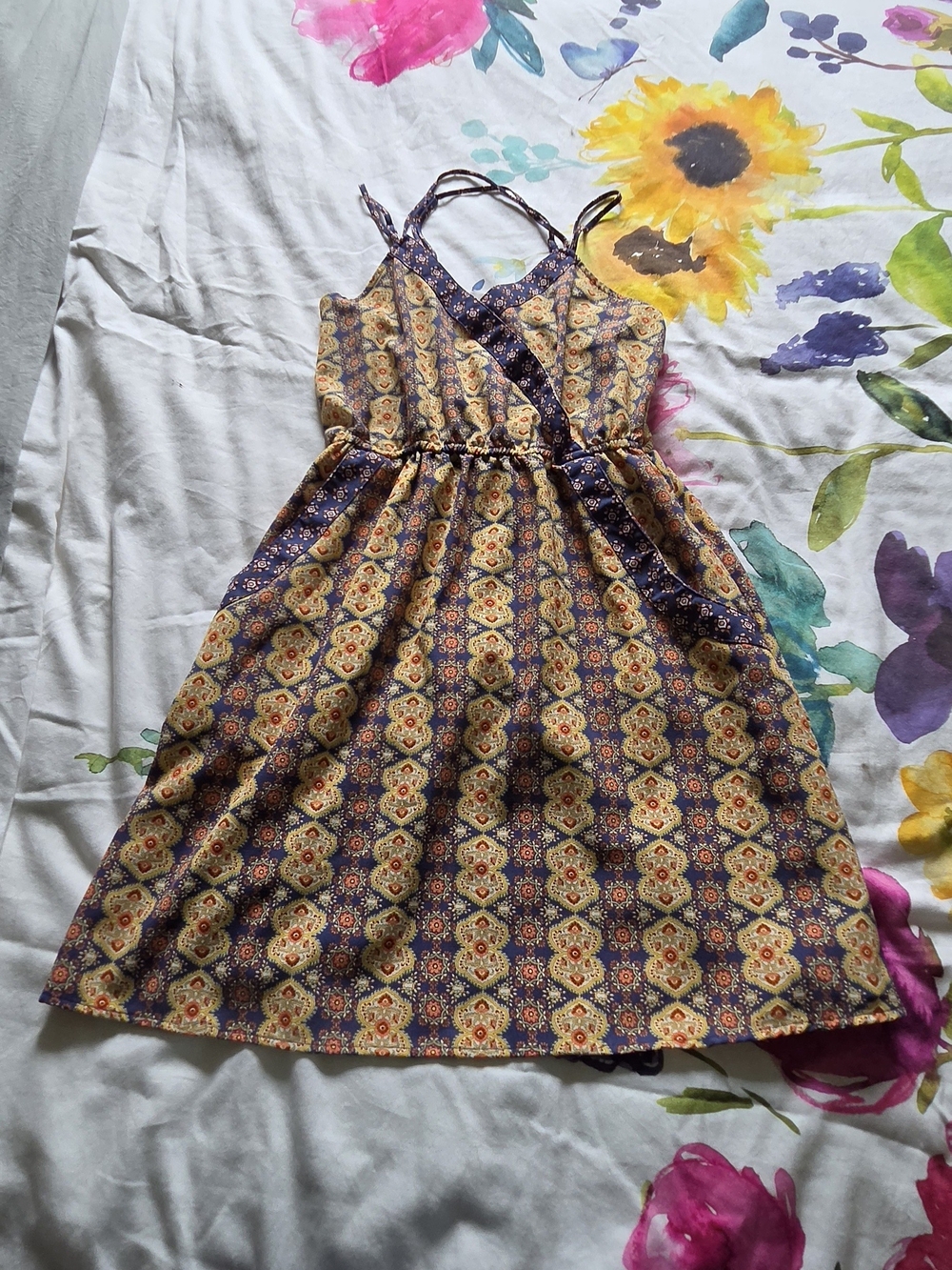 Boho Floral Print Sundress - Yellow & Purple